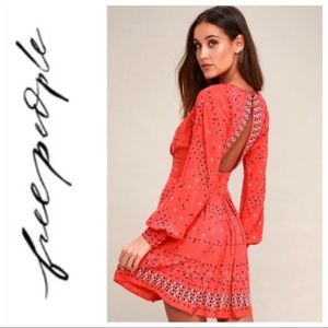 FREE PEOPLE ORANGE AND RED CORYN MINI DRESS Size 6